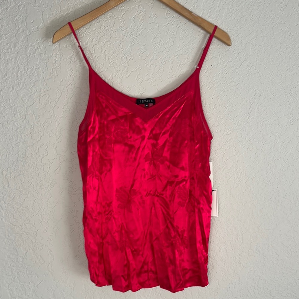 NEW 1. State Silky Pink Camisole Top Jacquard Floral Y2K Slip Babydoll Date Club